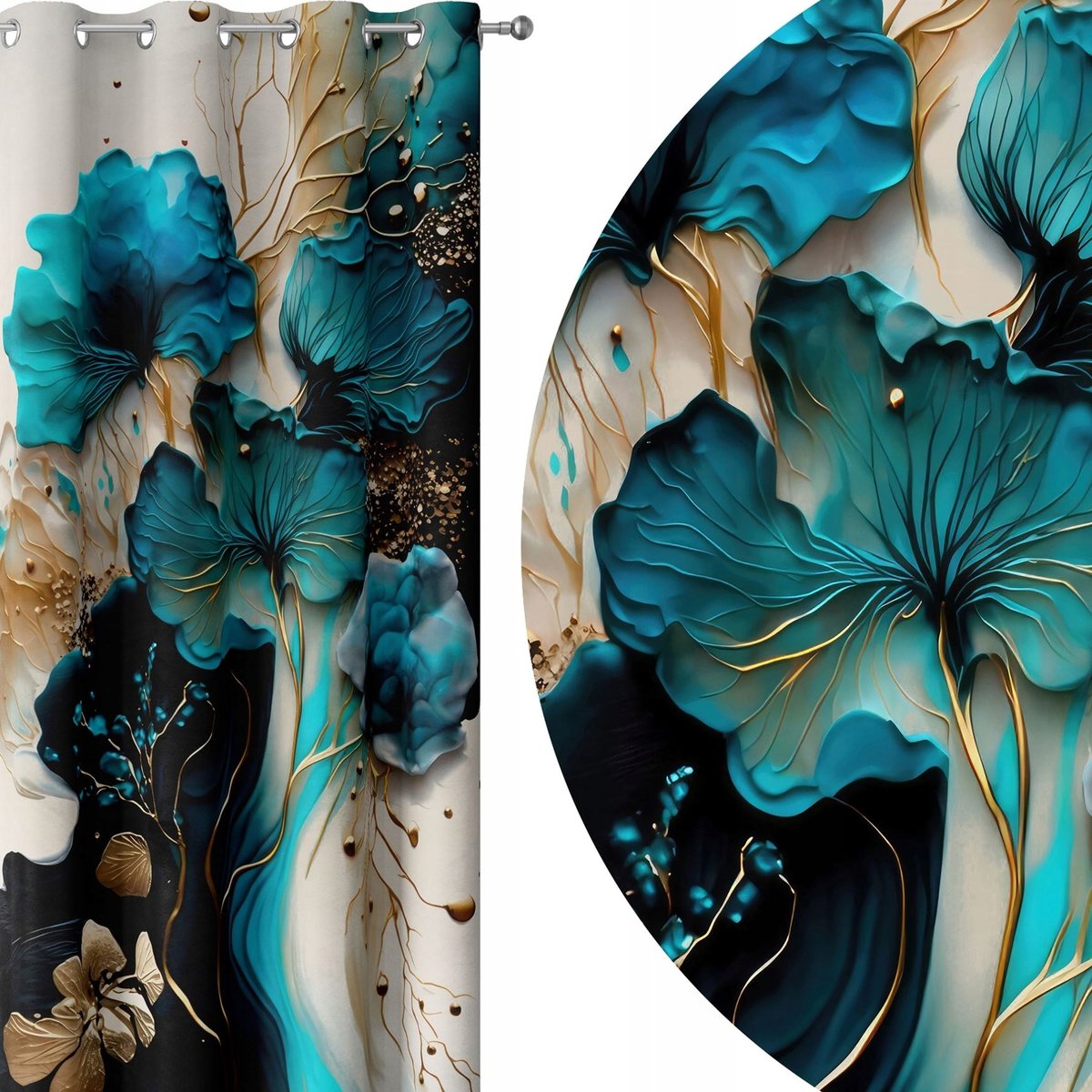 ZASŁONY GOTOWE NA PRZELOTKACH 140x250 PRZELOTKI KWIATY 136 SKRÓCENIE W CENIE