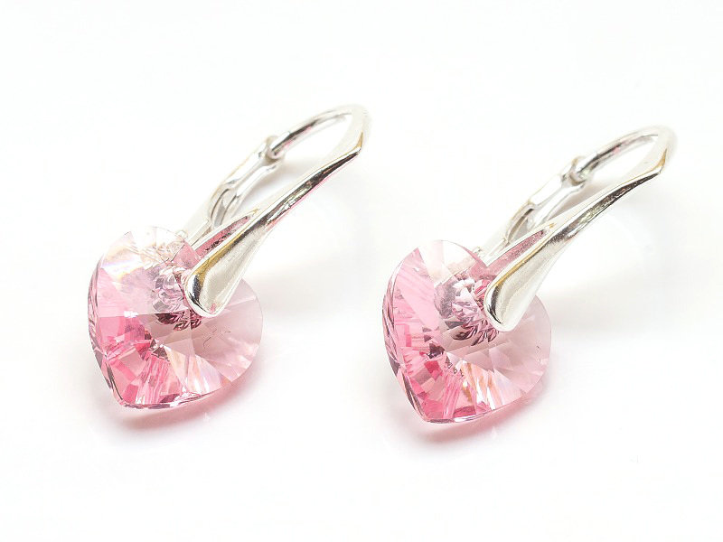 Srebrne Kolczyki 925 z kryształami Swarovski Serca 10mm Light Rose