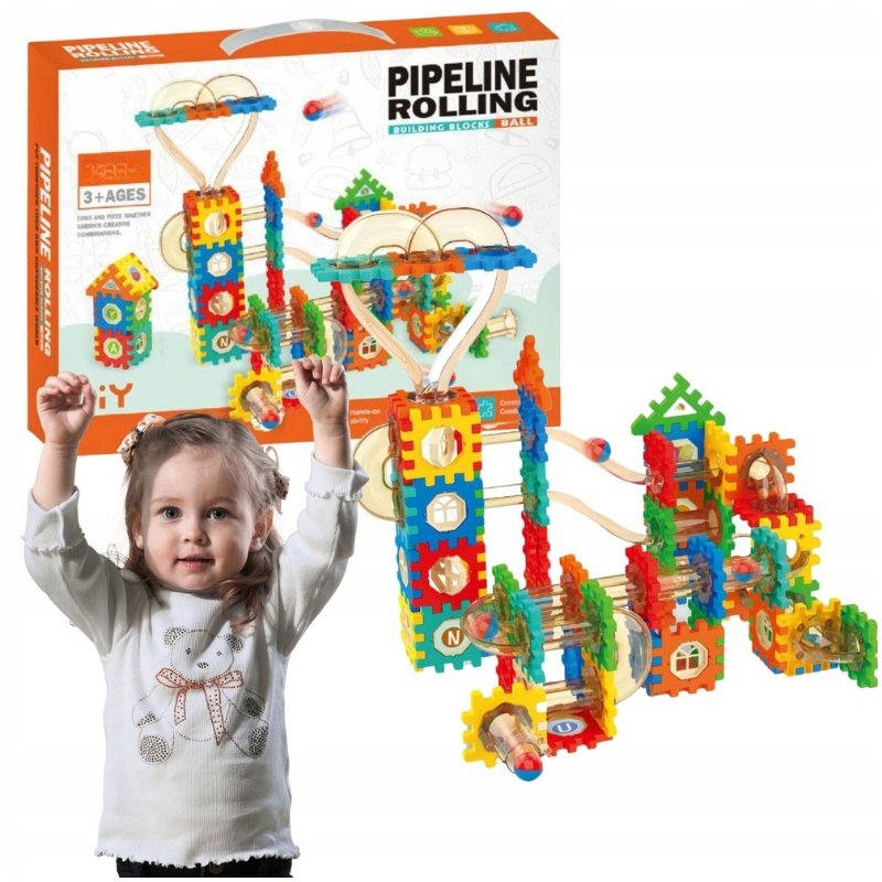 Zabawka Klocki Edukacyjne Konstrukcyjne Zestaw Tor Kulkowy + Kulki 246 Ele