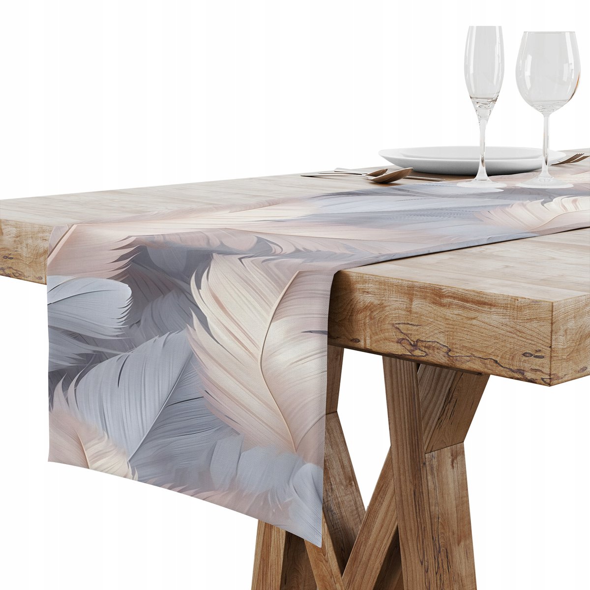 BIEŻNIK OBRUS NA STÓŁ MATOWY GŁADKI 40x120 BOHO PASTELOWE PIÓRA 004