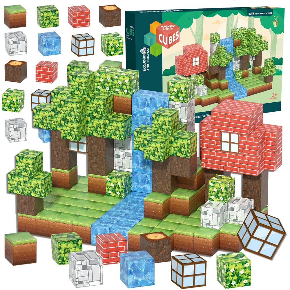 Klocki Magnetyczne 3D Kostki Konstrukcyjne Piksele Bloczki Kosteczki Zestaw Kreatywnych Klocków Budowlanych 154 el. XXL ŚWIA Magnetic BlocksT