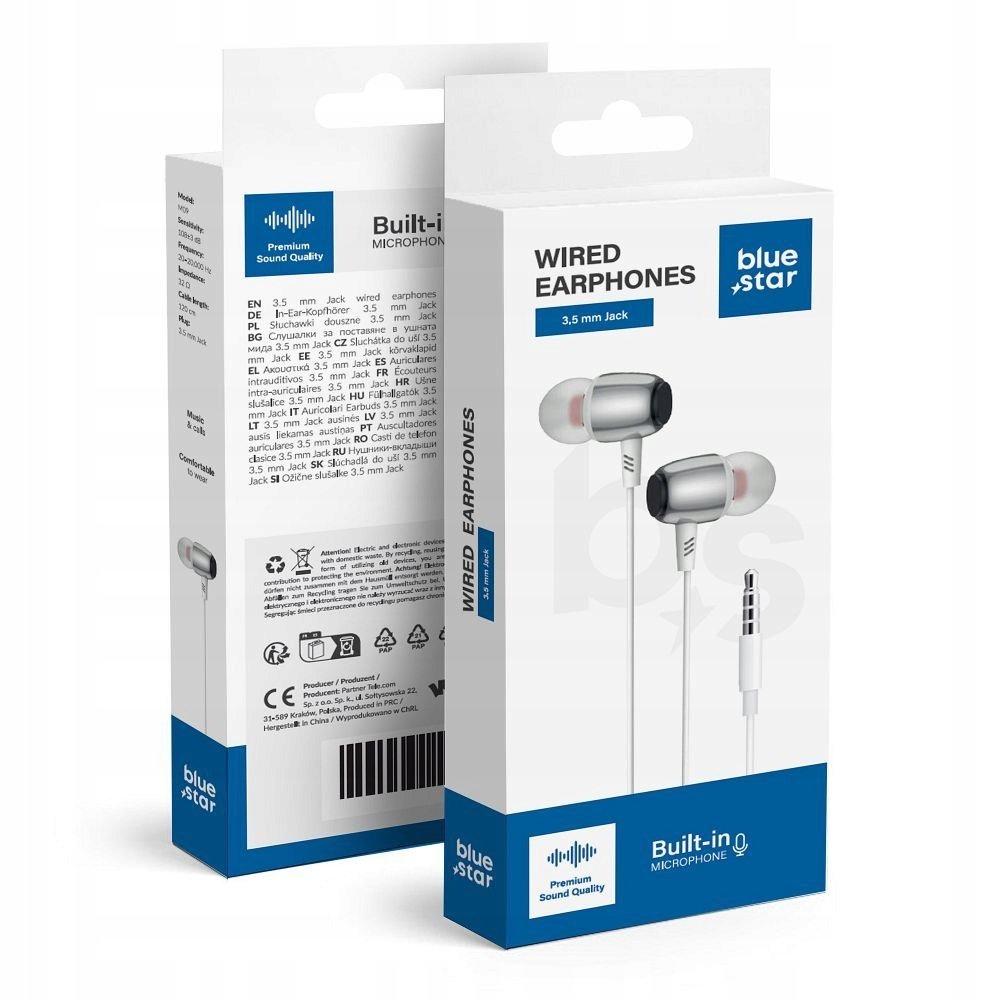 Blue Star Słuchawki Przewodowe Jack 3,5 Mm Z Mikrofonem M09 1,2 M Białe