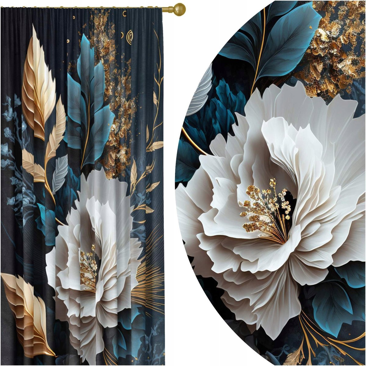 GOTOWE ZASŁONY NA ŻABKI TAŚMIE 140X250 ZASŁONA KWIATY 147 SKRÓCENIE W CENIE