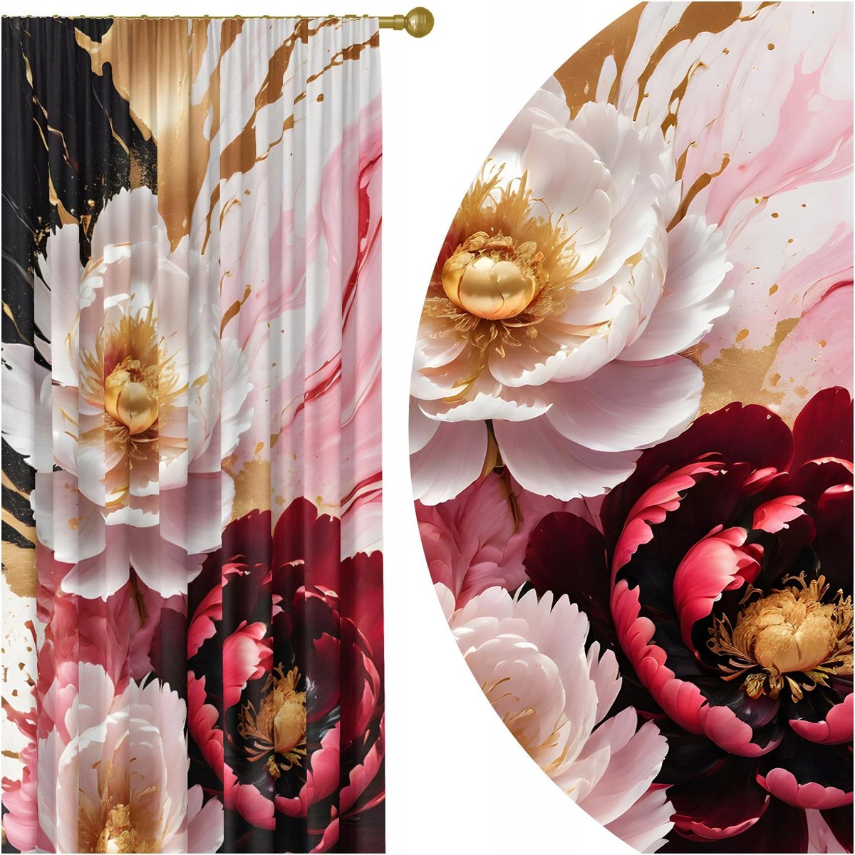 GOTOWE ZASŁONY NA ŻABKI TAŚMIE 140X250 ZASŁONA KWIATY 260 SKRÓCENIE W CENIE