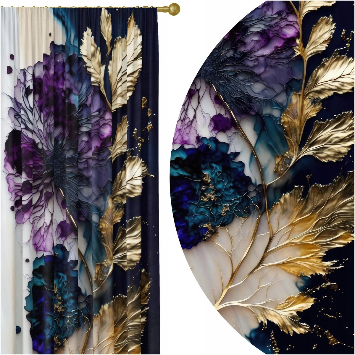 GOTOWE ZASŁONY NA ŻABKI TAŚMIE 140X250 ZASŁONA KWIATY 177 SKRÓCENIE W CENIE