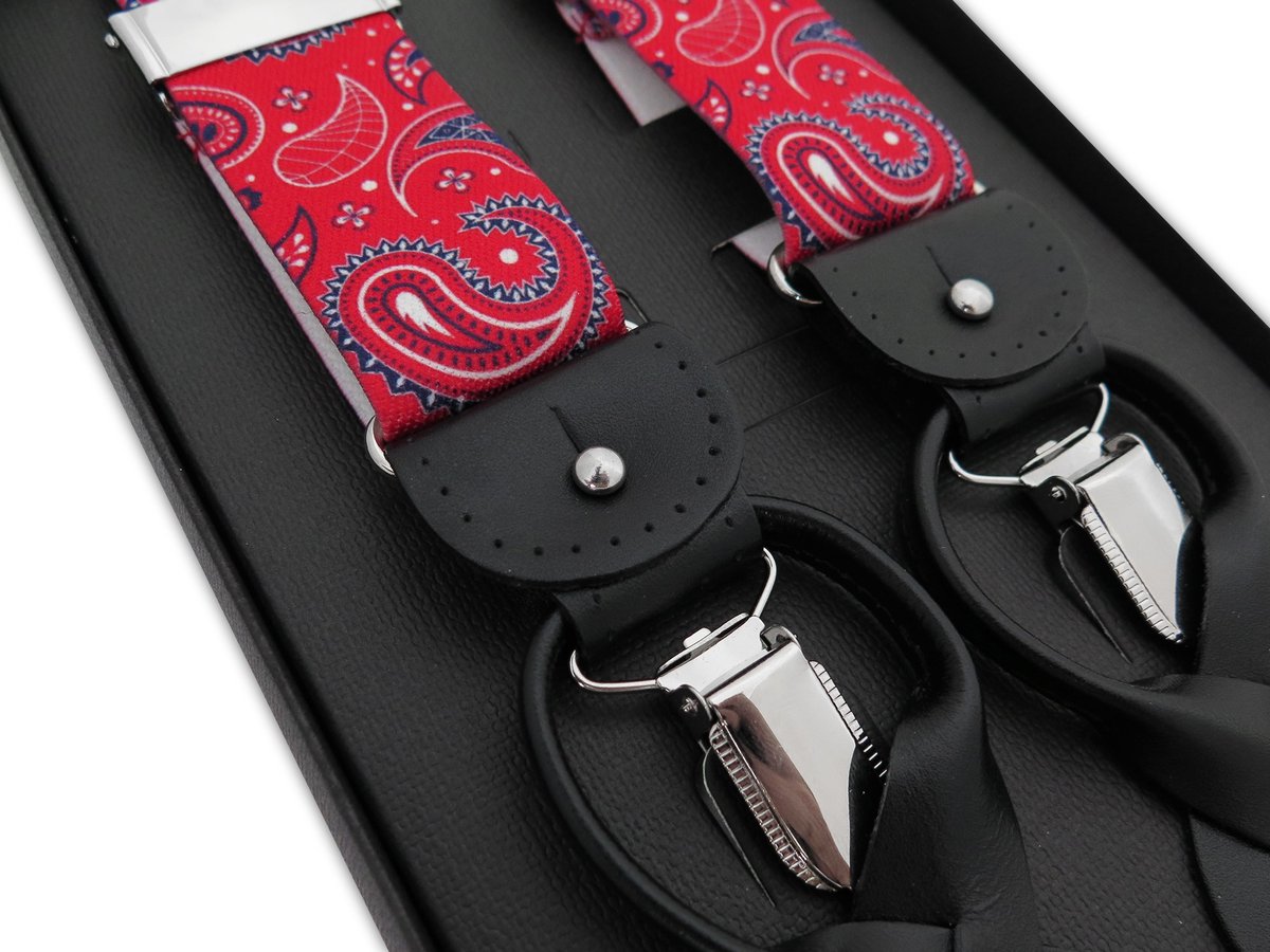 Czerwone szelki na żabki i na guziki - paisley G77