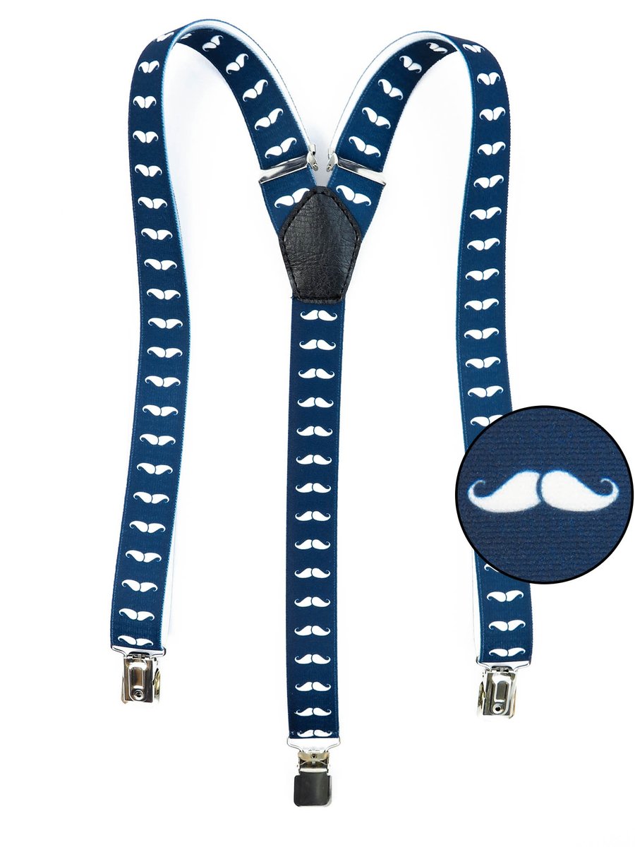 Granatowe szelki unisex w białe wąsy X25