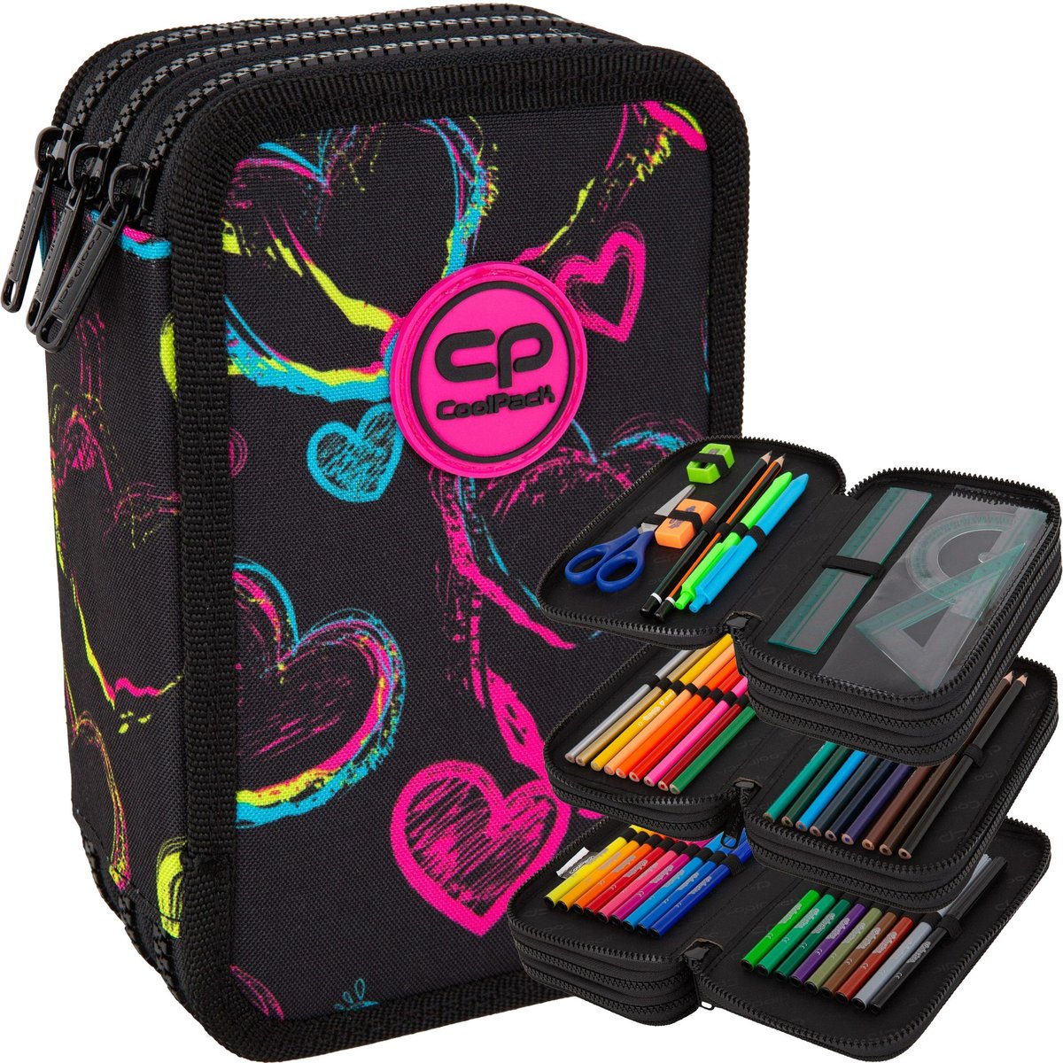 Coolpack Piórnik Szkolny Trzykomorowy Z Wyposażeniem Electric Hearts