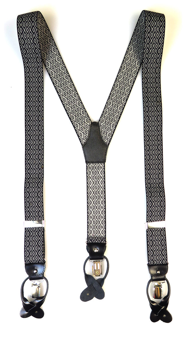 Czarne szelki na guziki - drobne białe romby G30