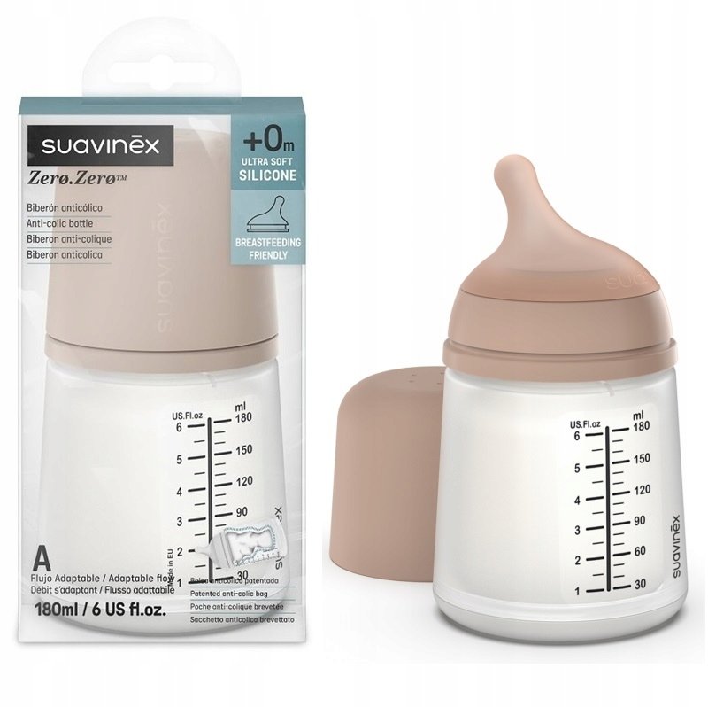 Suavinex butelka Zero Zero regulowany przepływ Medium 180 ml 0M+