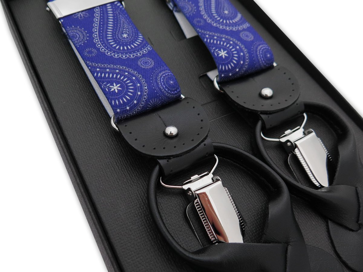 Niebieskie szelki na żabki i na guziki - paisley G78