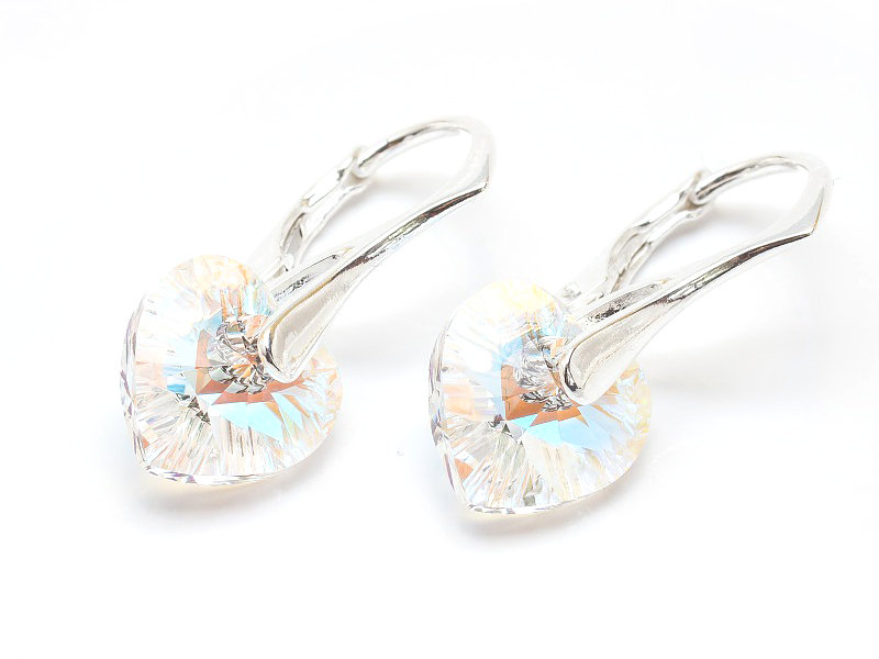 Srebrne Kolczyki 925 z kryształami Swarovski Serca 10mm Crystal Blue AB
