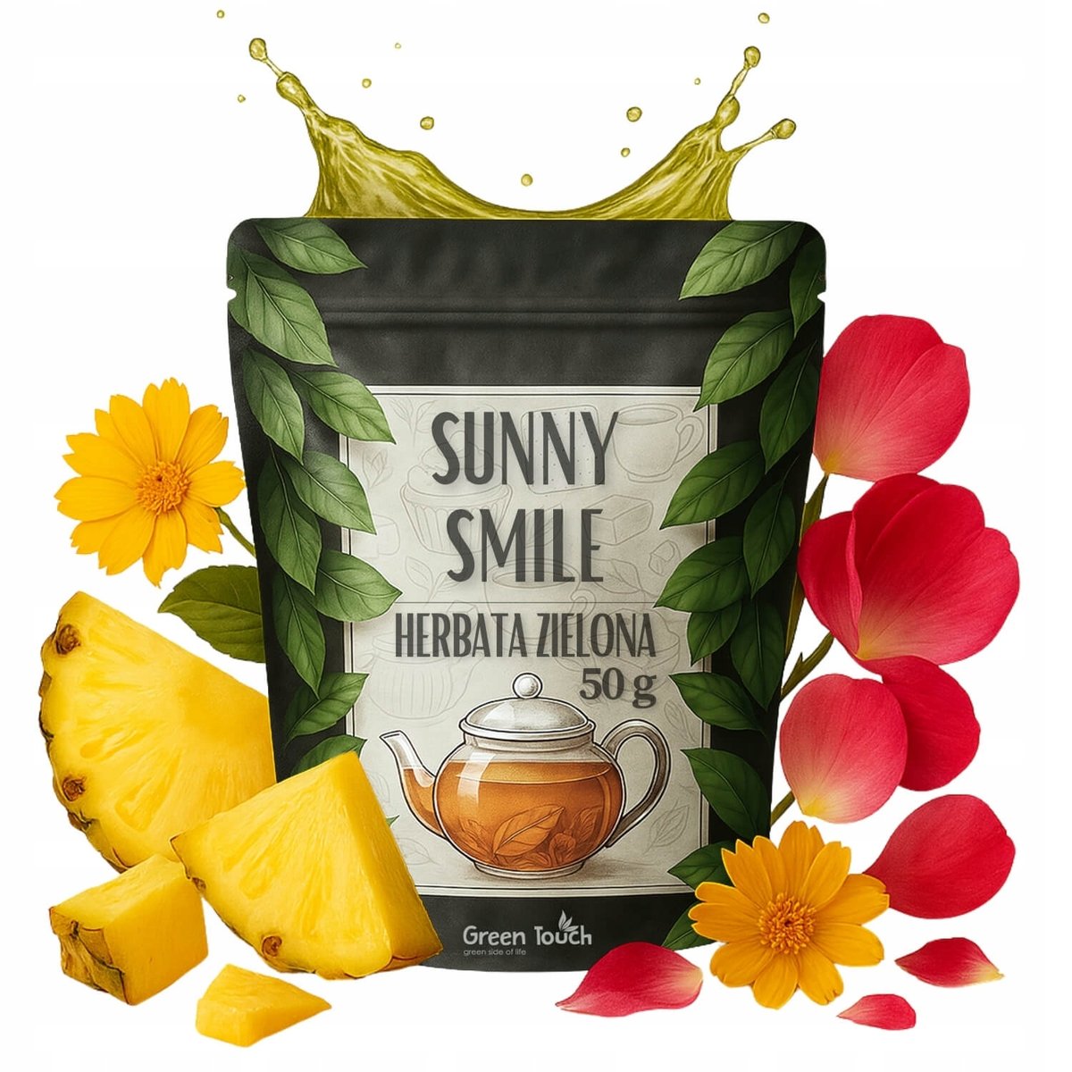 Herbata zielona sencha SUNNY SMILE 50 g OWOCOWO-KWIATOWA Z ANANASEM I RÓŻĄ