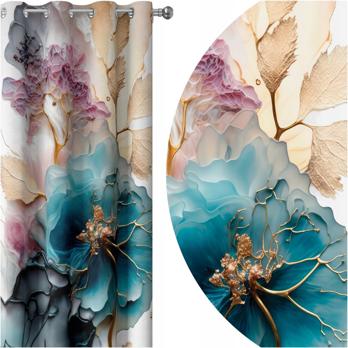 ZASŁONY GOTOWE NA PRZELOTKACH 140x250 PRZELOTKI KWIATY 138 SKRÓCENIE W CENIE