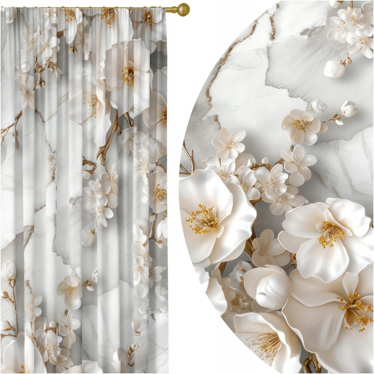 GOTOWE ZASŁONY NA ŻABKI TAŚMIE 140X250 ZASŁONA KWIATY 255 SKRÓCENIE W CENIE