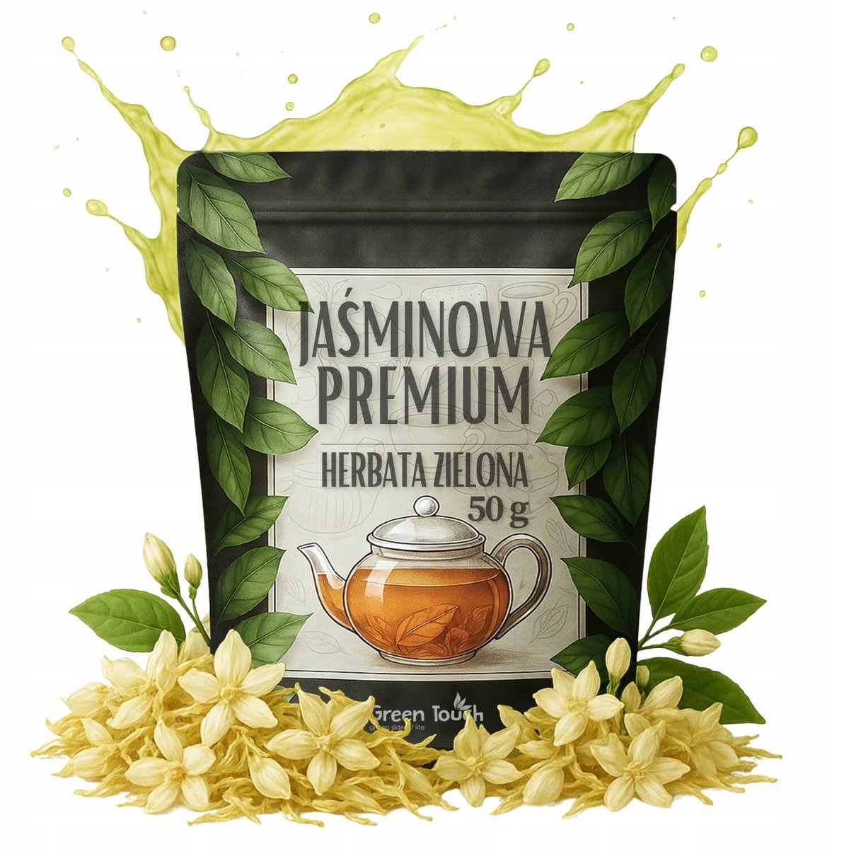 Herbata zielona JAŚMINOWA PREMIUM 50 g SENCHA Z KWIATEM JAŚMINU 20%