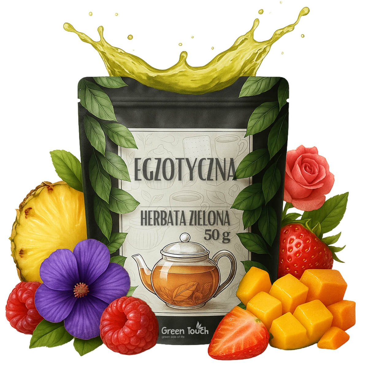 Herbata zielona biała EGZOTYCZNA 50 g Z OWOCAMI TROPIKALNYMI MALINA RÓŻA