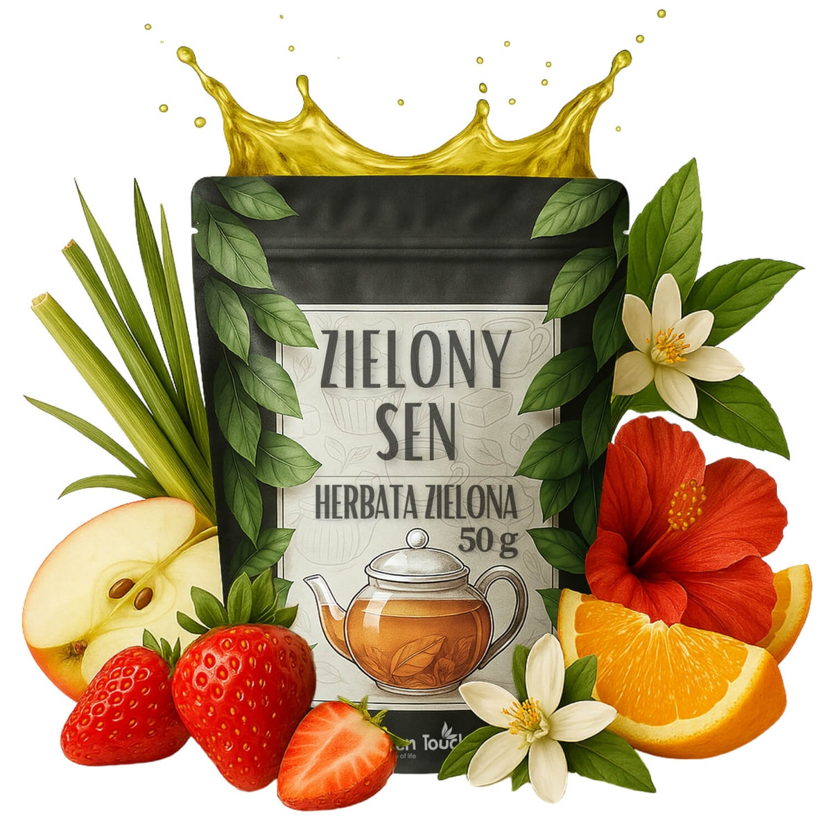 Herbata zielona ZIELONY SEN 50 g Z POMARAŃCZĄ, TRUSKAWKĄ I JABŁKIEM OWOCOWA