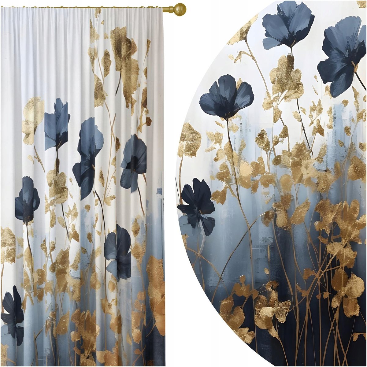 GOTOWE ZASŁONY NA ŻABKI TAŚMIE 140X250 ZASŁONA KWIATY 228 SKRÓCENIE W CENIE