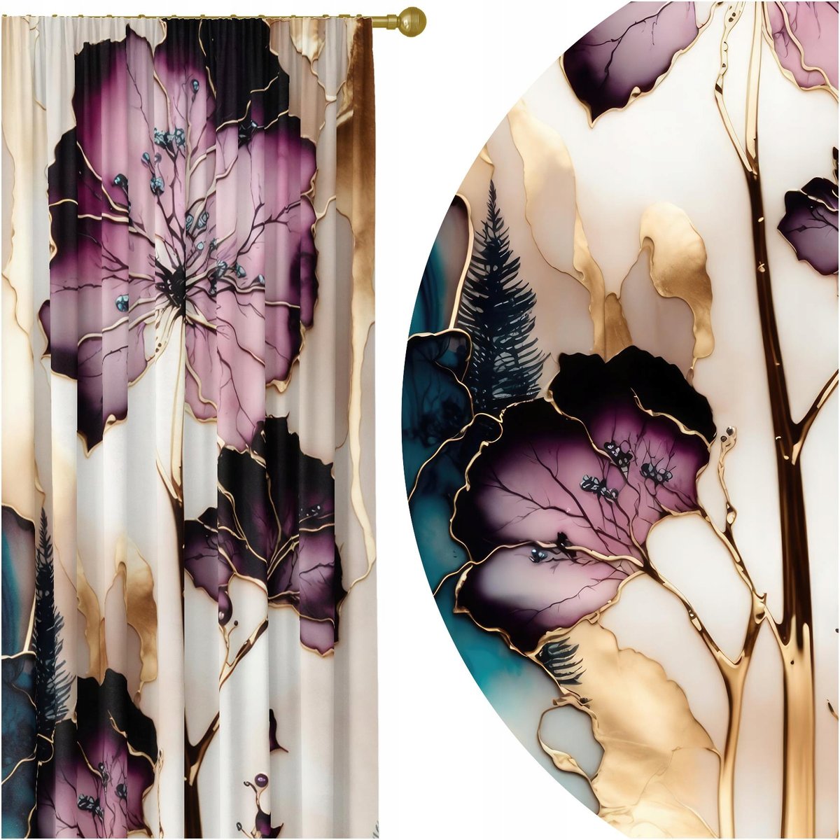 GOTOWE ZASŁONY NA ŻABKI TAŚMIE 140X250 ZASŁONA KWIATY 178 SKRÓCENIE W CENIE