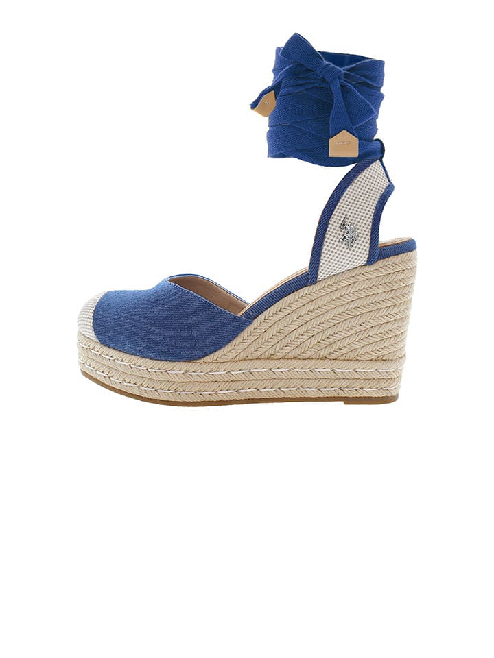 U.S. Polo Assn. Sandały w kolorze niebiesko-beżowym na koturnie