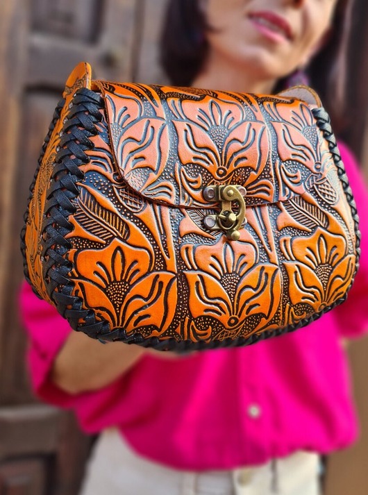 Torebka skórzana ręcznie robiona Julia Pomarańczowa