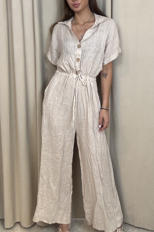 Lniany kombinezon Beige