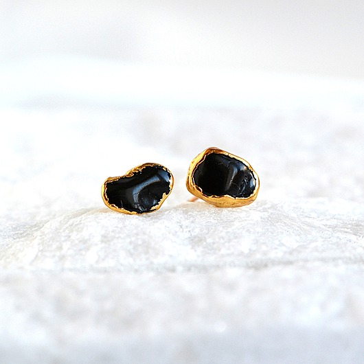 Kolczyki Sztyfty Czarny Turmalin