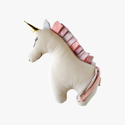 Jednorożec UNICORN poduszka - beżowy z kolorową różową grzywą