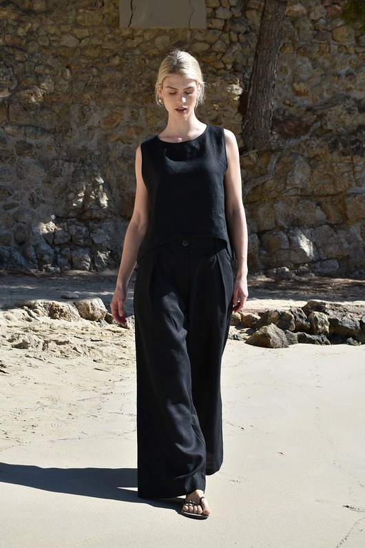Top lniany Pure czarny