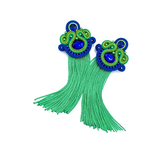 Nola kolczyki sutasz z frędzlami kolorowe etniczne chabrowo zielone