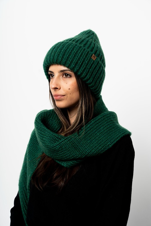 PUCHACZ - szalik wełna merino, bawełna czesana zielony butelkowy