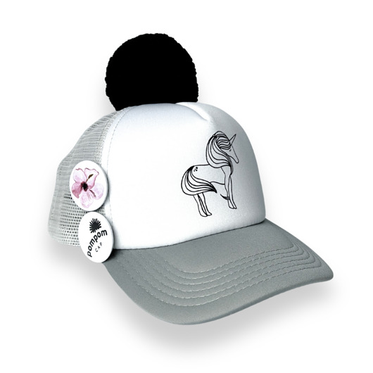 Szara czapka z daszkiem Pom Pom Cap Jednorożec