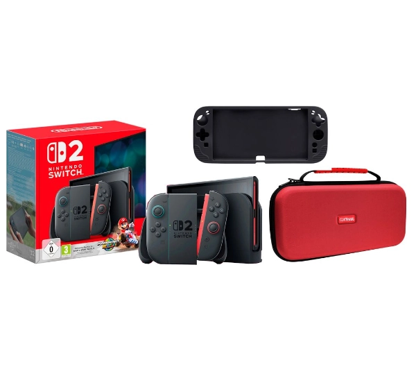 Nintendo Switch 2 Joy-Con Czarny + Mario Kart World + Etui Trust GXT 1253 Silicone Grip + Etui Trust GXT 1251RB Hardcase