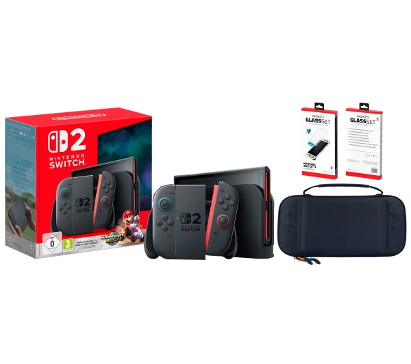 Nintendo Switch 2 Joy-Con Czarny + Mario Kart World + Etui Yaxo Hurricane + Szkło Yaxo Glass Set