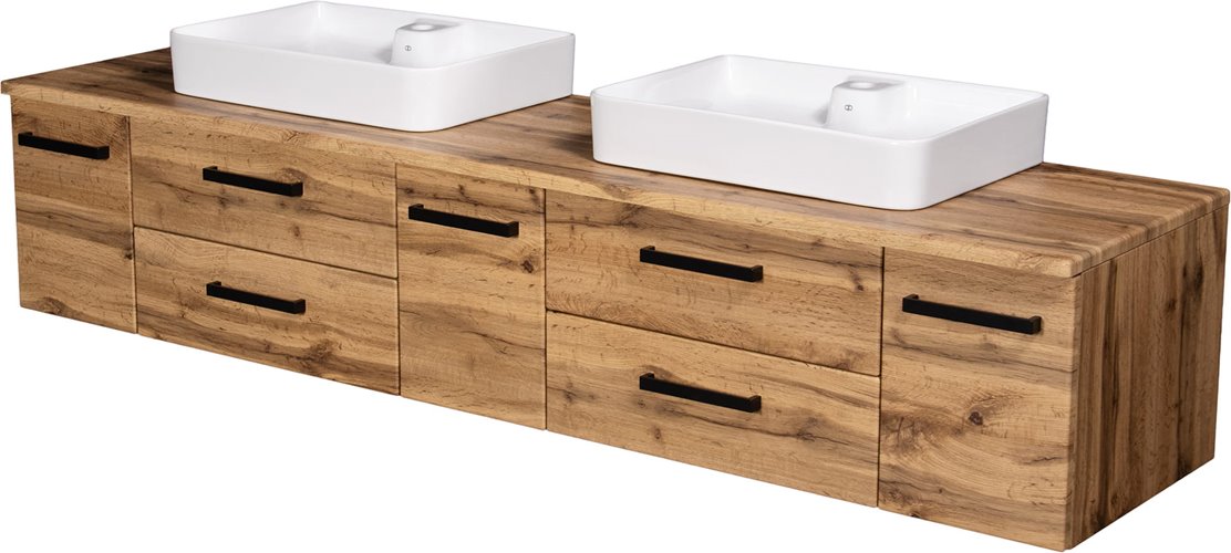 Szafka wisząca z dwiema umywalkami nablatowymi 210 cm 50/2 kolor dąb naturalny seria Fokus Loft Gante