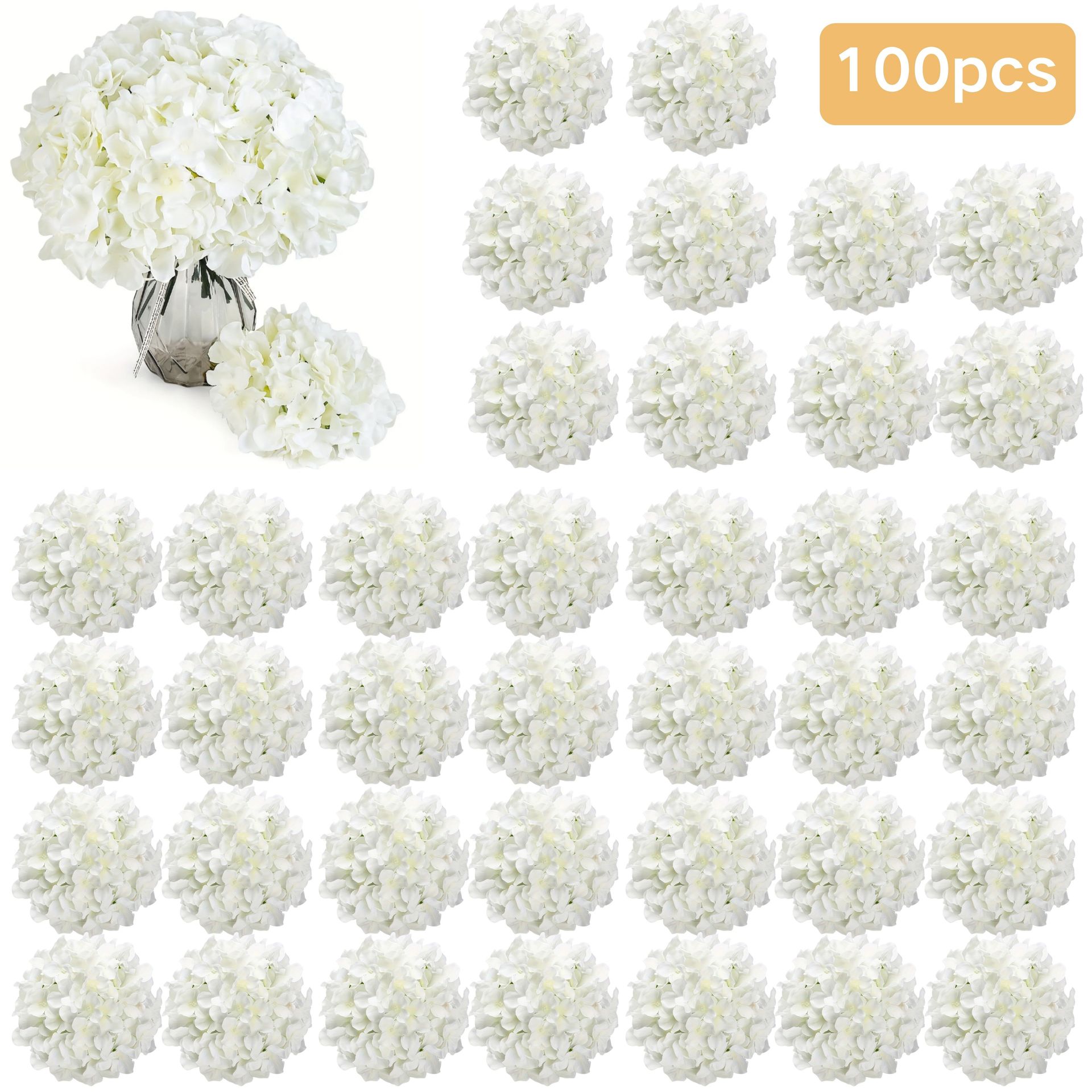 TEMU 100 sztuk białych główek hortensji (z drutem)