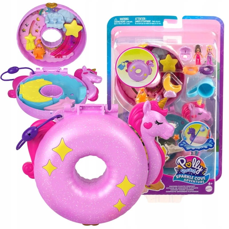 MATTEL POLLY POCKET ZESTAW TOREBKA KOMPAKTOWA JEDNOROŻEC KOŁO DO PŁYWANIA