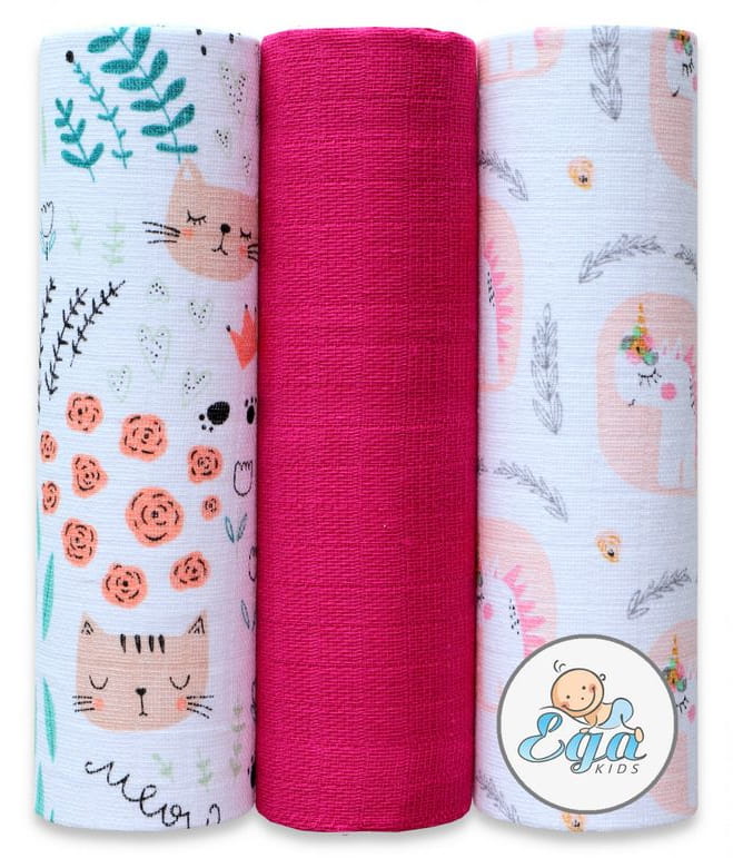 Ega Kids Zestaw Pieluszki Tetrowe Wzorzyste Jednokolorowe 3 szt. 70x80 cm