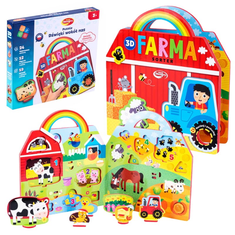 DUMEL PUZZLE PRZESTRZENNE DŹWIĘKI WOKÓŁ NAS FARMA INTERAKTYWNA KSIĄŻECZKA