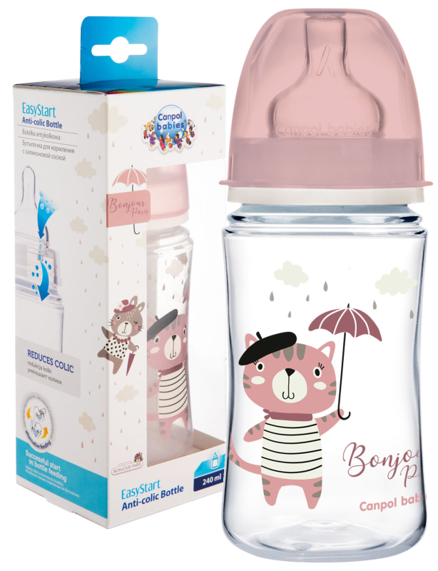 CANPOL BABIES BUTELKA SZEROKA ANTYKOLKOWA 240ml BONJOUR 3+