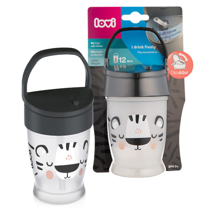 LOVI KUBEK ZE SŁOMKĄ SALT&PEPPER 250ml 12m+