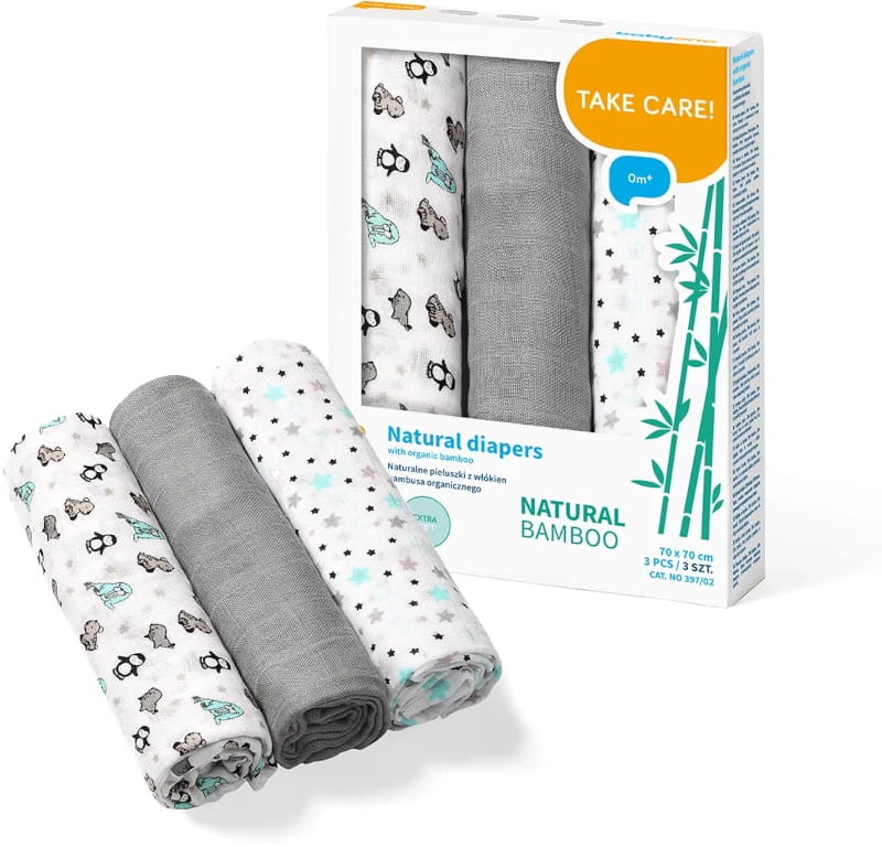 Babyono Naturalne Pieluszki Bambusowe Organiczne Szare 3 szt.