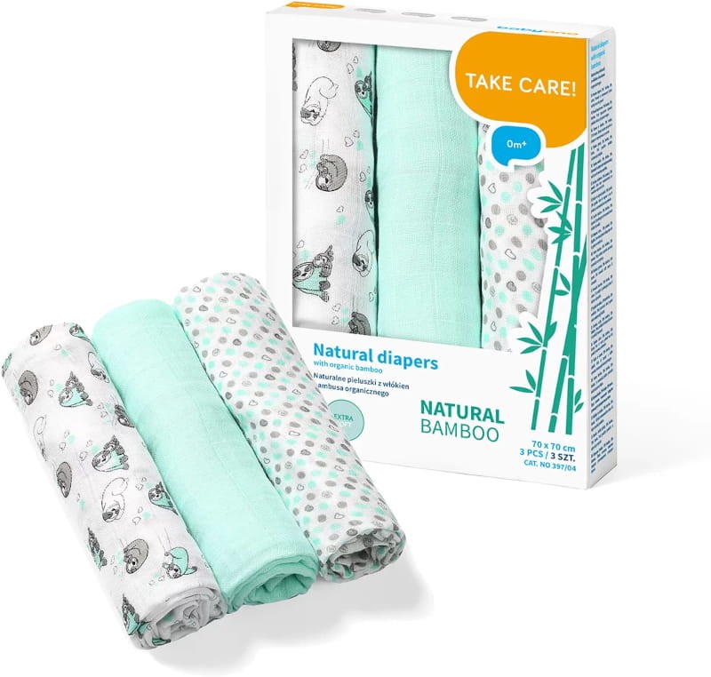 Babyono Naturalne Pieluszki Bambusowe Organiczne Miętowe 3 szt.
