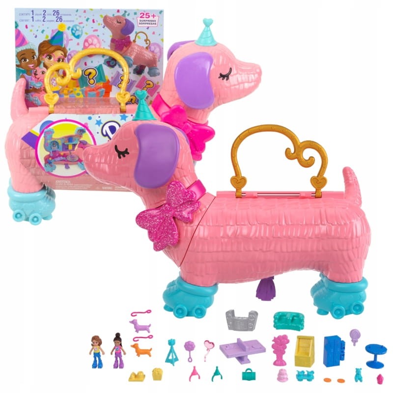 POLLY POCKET ZESTAW PIESEK TOREBKA KOMPAKTOWA IMPREZA PIESKA + AKCESORIA