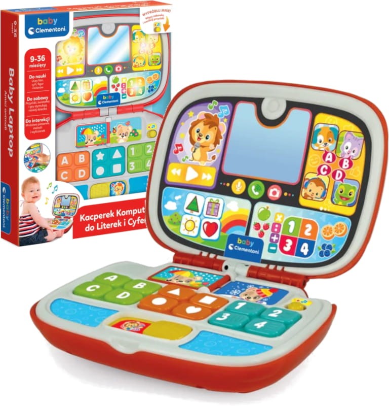 Clementoni Interaktywny Laptop Kacperek Komputerek Do Literek i Cyferek 9-36m
