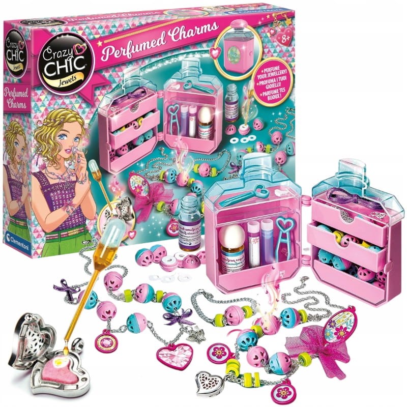CLEMENTONI CRAZY CHIC PERFUMED CHARMS PACHNĄCA BIŻUTERIA ZESTAW KUFEREK 8+