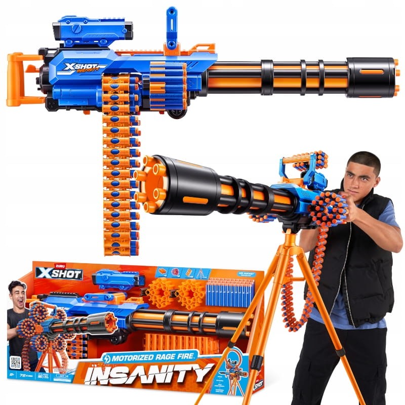 ZURU X-SHOT INSANITY WYRZUTNIA MOTORIZED RAGE FIRE PISTOLET + 72 NABOJE 8+