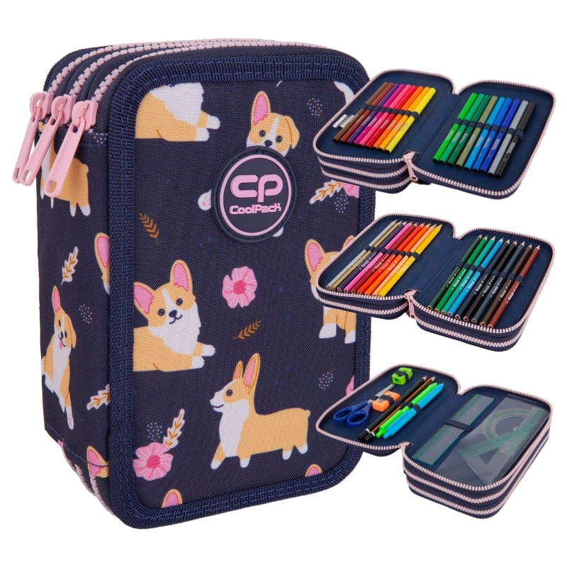 Coolpack Jumper 3 Piórnik Z Wyposażeniem Trzykomorowy Psy Corgi Elisabeth