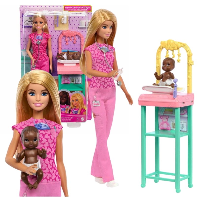 Barbie Kariera Zestaw Lalka Lekarz Pediatra Blond Włosy + Akcesoria 3+